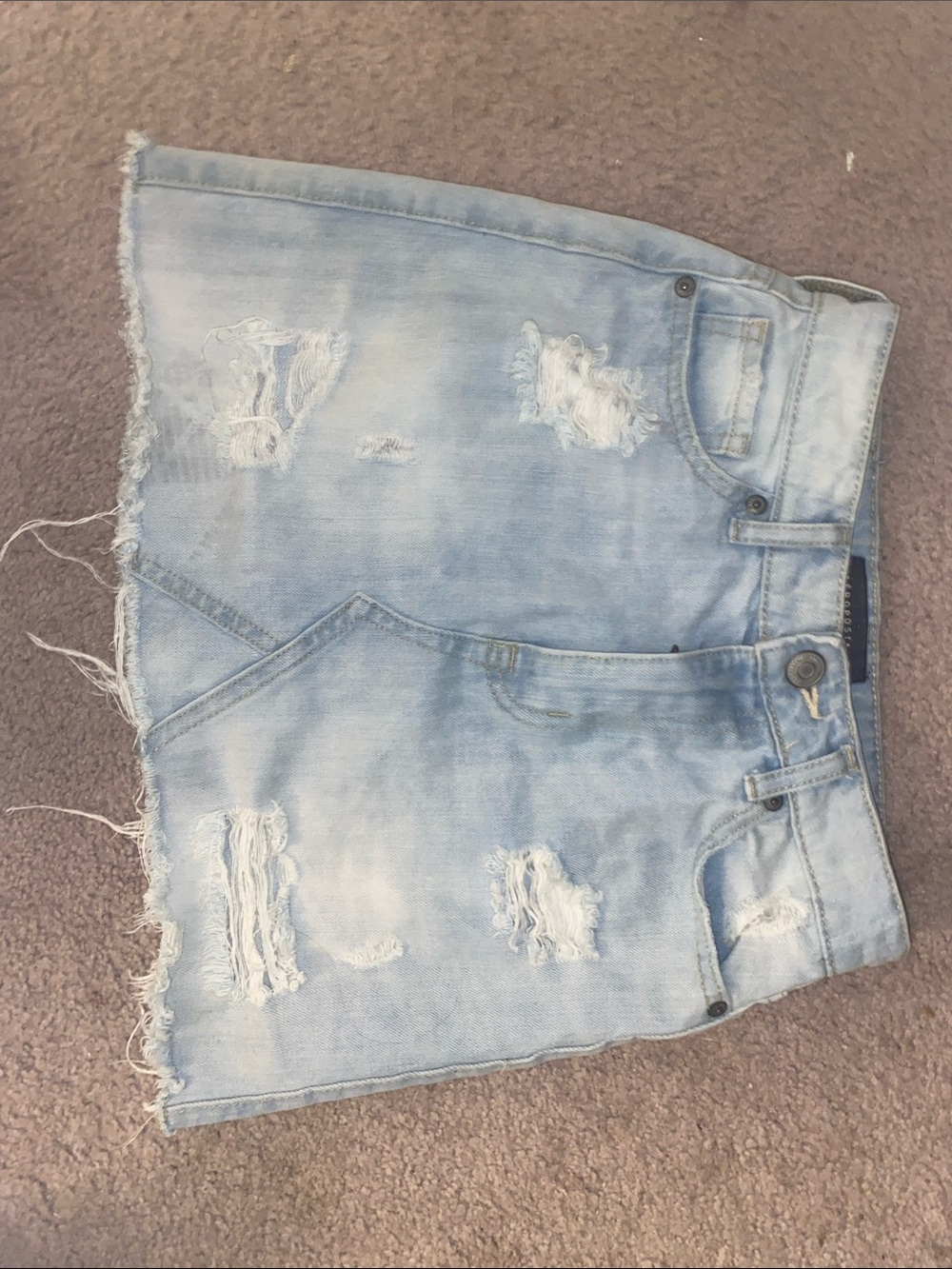 Light Wash Distressed Denim Skirt - Women